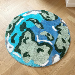 Ihomed Blue Earth Round Tufting Rug Bunny Bedroom Rug Fluffy Carpet Living Area Foot Pad Kids Room Doormat Aesthetic Home Warm Decor