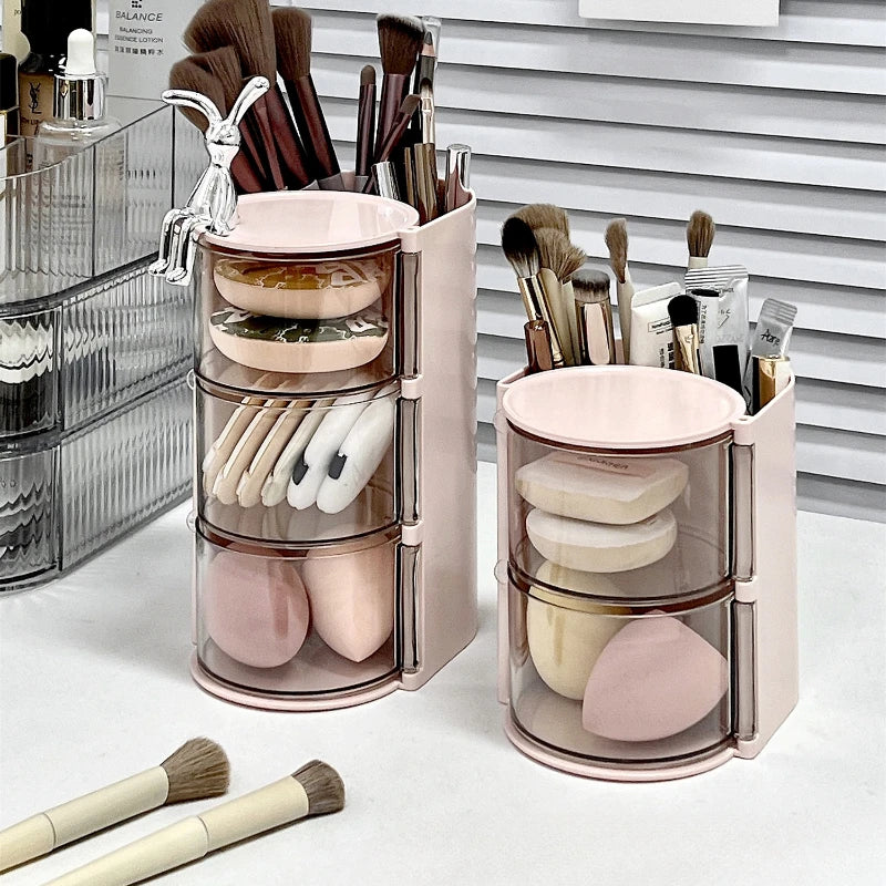 Ihomed Rotating Powder Puff Storage Box Dust-proof Desktop Beauty Egg Air Cushion Rack Multi-layer Lipstick Makeup Brush Storage Rack