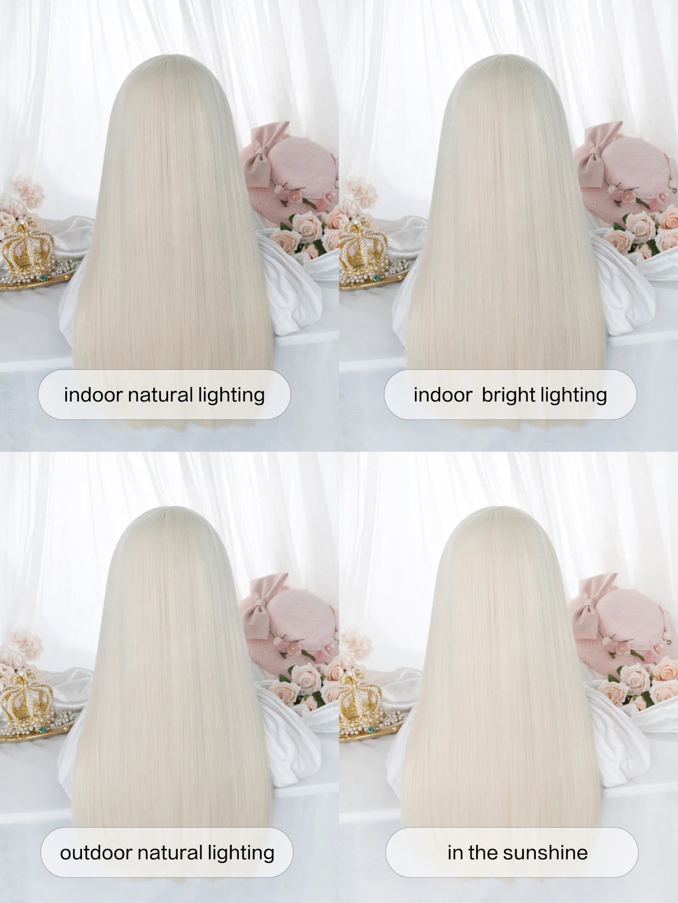 Ihomed 26Inch Light Blonde Golden Synthetic Wigs With Bang Long Natural Straight Hair Wig for Women Hime Cut Cosplay Heat Resistant