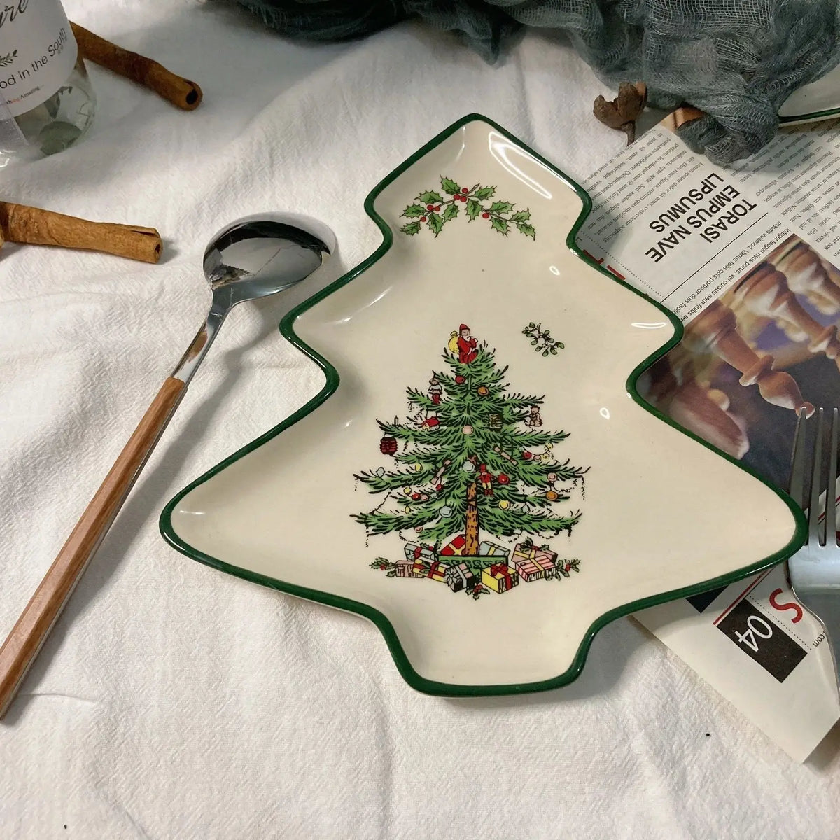 Ihomed British Plates Christmas Trees Creative Tableware Household Inch Ceramic Cleaning Heat-resistant Retro Home Kitchen Acceesories