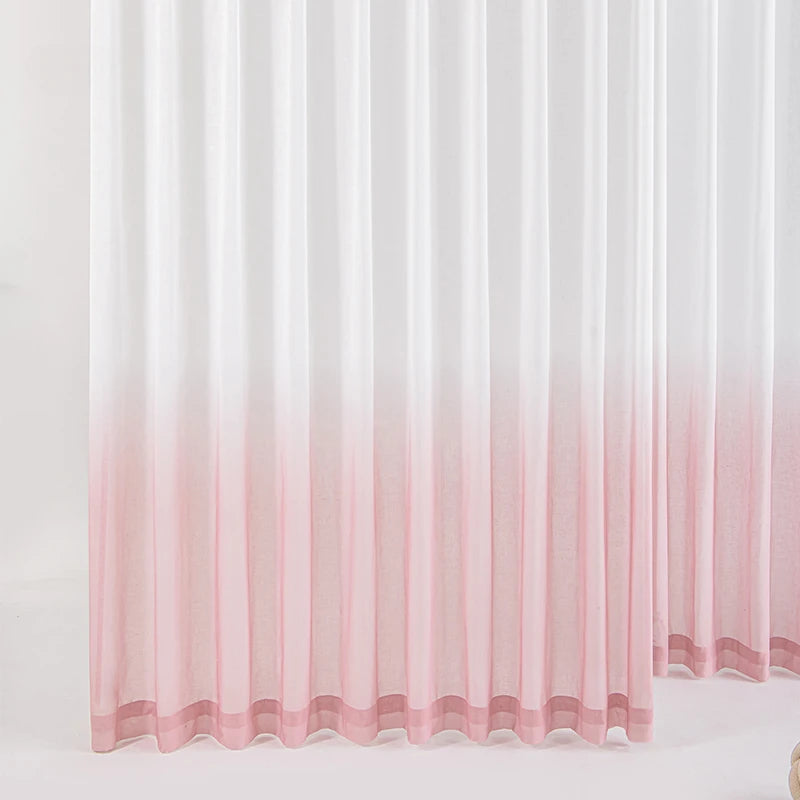 Ihomed Pink Gradient Girl Bedroom Gauze Curtains Cute Minimalist Light-transmitting Curtain Art Romantic Living Room Decorative Curtain