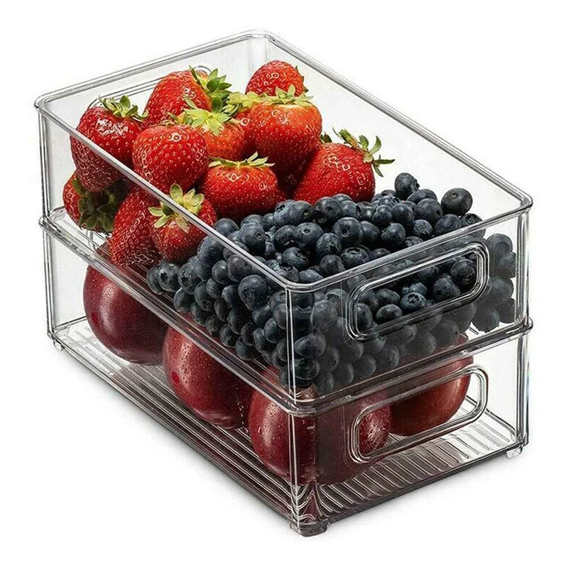 Ihomed 1pc Refrigerator Organizer Bins Stackable Fridge Food Storage Box With Handle Clear Plastic Pantry Food Freezer Organizer Tool