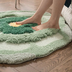 Ihomed New Flower Soft Floor Mat Green Pink Art Rug Cushion Rugs For Bedroom Table Living Room Carpet Home Decor