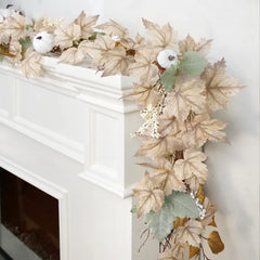 Ihomed Fall Decor Autumn Maples Leaf Pumpkin Berry Garland Thanksgiving Halloween Home Mantle Fireplace Decorations Hanging Supplies