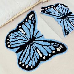 Ihomed Blue Butterfly Carpet For Bedroom,Living Room Sofa Cat Mat,Coat Room Non-Slip Mirror Front Rug ,Home Decor Furry Tufted Rugs