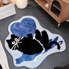 Ihomed Cartoon Tufting Black Cat Living Room Carpet Soft Kids Playmat Bedroom Rug Floor Anti Slip Pad Mat Aesthetic Home Nursery Decor