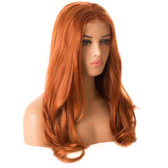 Ihomed Long Wavy Hair Layered Synthetic Lace Front Wig Ginger Orange Curly Natural Wave Auburn Colored 13X4 Frontal Wigs for Women