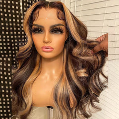 Ihomed 13x6 13x4 Ombre Highlight HD Lace Front Wig Honey Blonde Body Wave Human Hair Wigs Preplucked Body Wave Lace Frontal Wgs