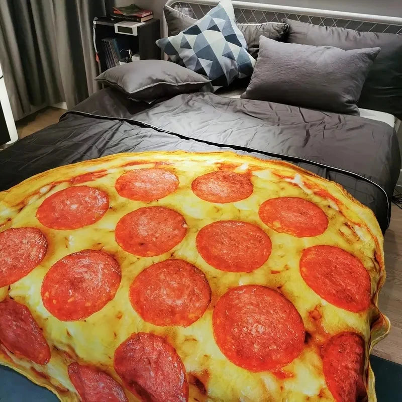 Ihomed 1pc Soft and Warm Pizza Print Flannel Blanket for All Seasons - Perfect for Couch, Sofa, Office, Bed, Camping, and Traveling