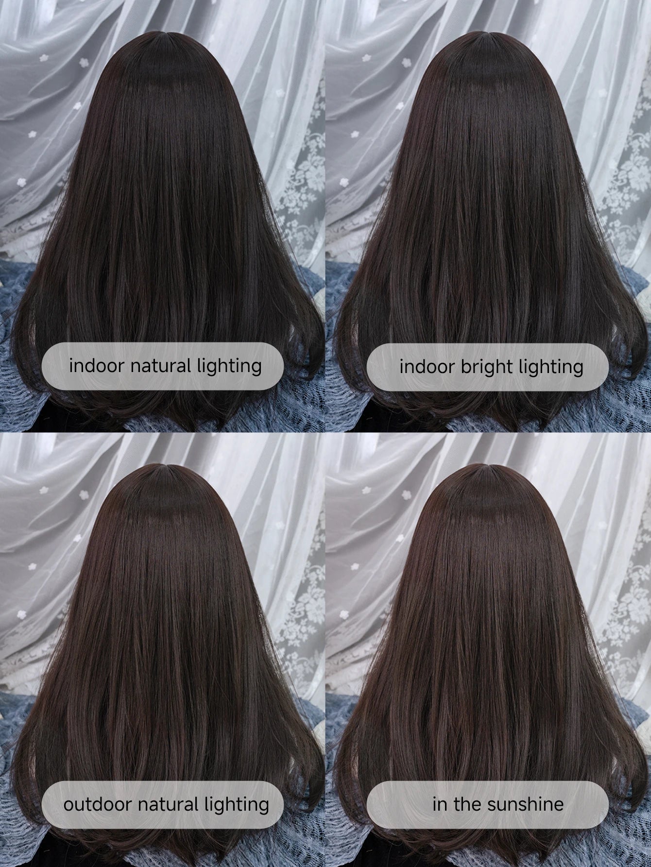 Ihomed 22Inch Black Japanese Hime Cut Synthetic Wigs with Bang Long Natural Straight Hair Mechanism Wig for Women Daily Heat Resistant