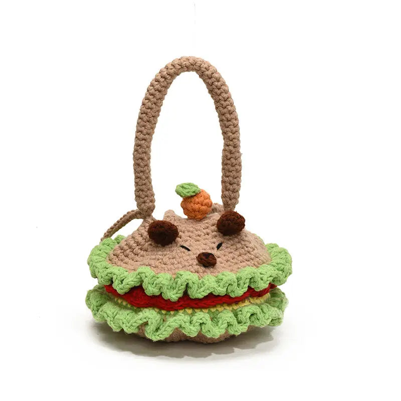 Ihomed Crochet Finished Bag Cute Diagonal Cross Handmade Bag 2025 New Autumn Winter Coin Purse Women Hamburger  Handcraft Shoulder Bags