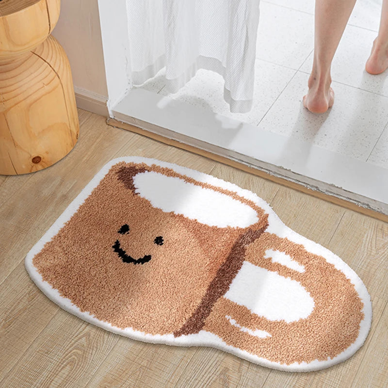 Ihomed Tufting Food Bathmat Funny Taiyaki Coffee Cup Bathroom Mat Soft Rug Bedroom Carpet Floor Safety Pad Aesthetic Home Room Decor