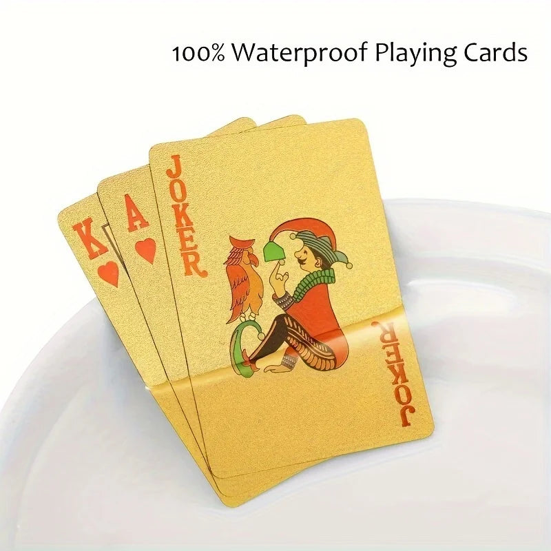 Ihomed 1 set of waterproof gold foil poker, 24K gold plastic poker, durable washable party entertainment supplies