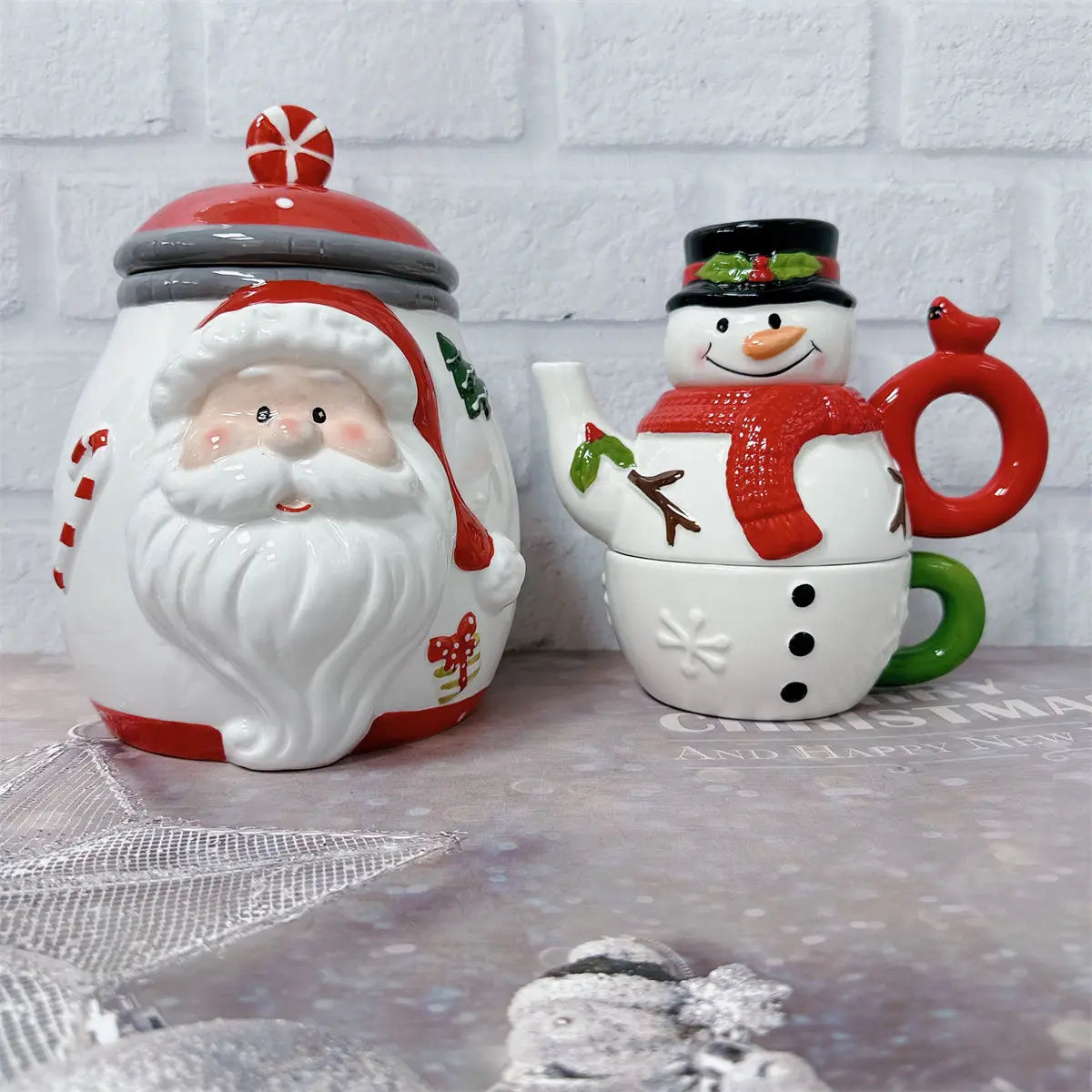 Ihomed Santa Claus Ceramic Jars Storage Candy Jars Handmade Painted Makeup Teapot Christmas Decorations Home Decor Kitchen Acceesories