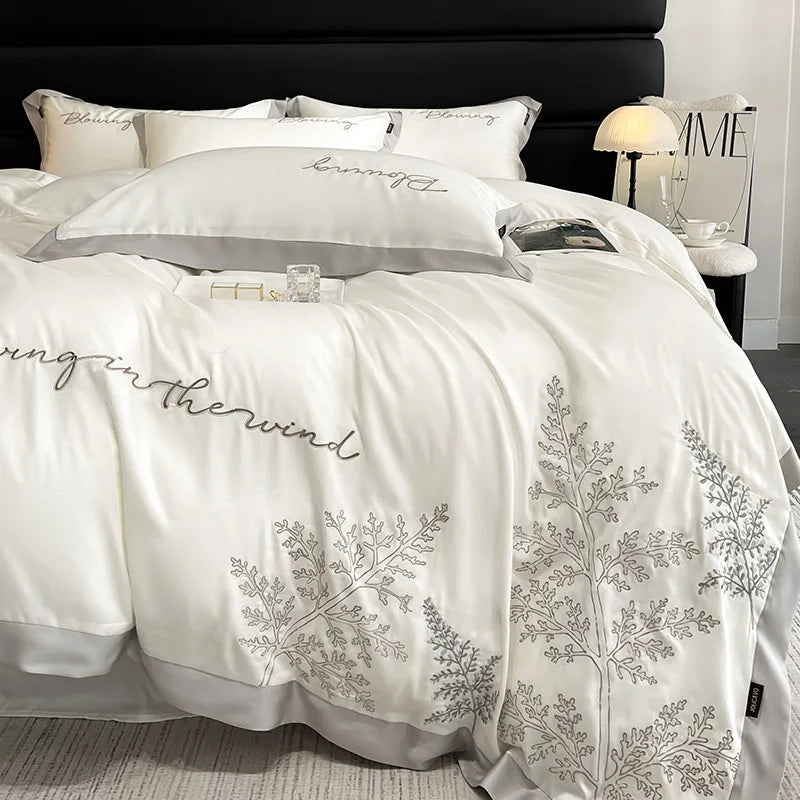 Ihomed 100S High-end lyocell bed linen sets cooling silky summer Comforter bedding set Embroidered duvet Quilt cover set Full sheet set