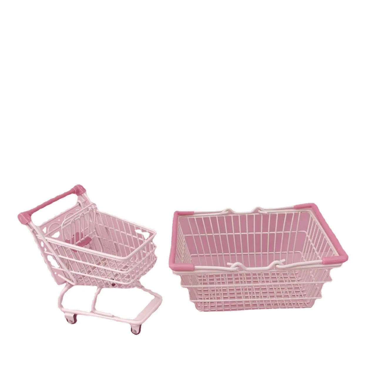 Ihomed Ins Cute Pink Trolley Shopping Basket Storage Toy Creative Mini Kawaii Desktop Decoration Gift Dollhouse Furniture Accessories