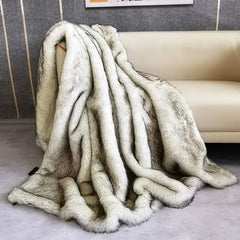 Ihomed High-end Faux Fur Blanket fluffy fox fur bed cover Plush sofa blankets twice layer plaid Bed duvets sofa cover for home decor