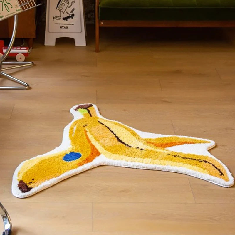 Ihomed Tufting Banana Peel Bedroom Rug Soft Cartoon Food Pad Living Room Carpet Anti-slip Hallway Mat Funny Home Nursery Decor 92x100cm