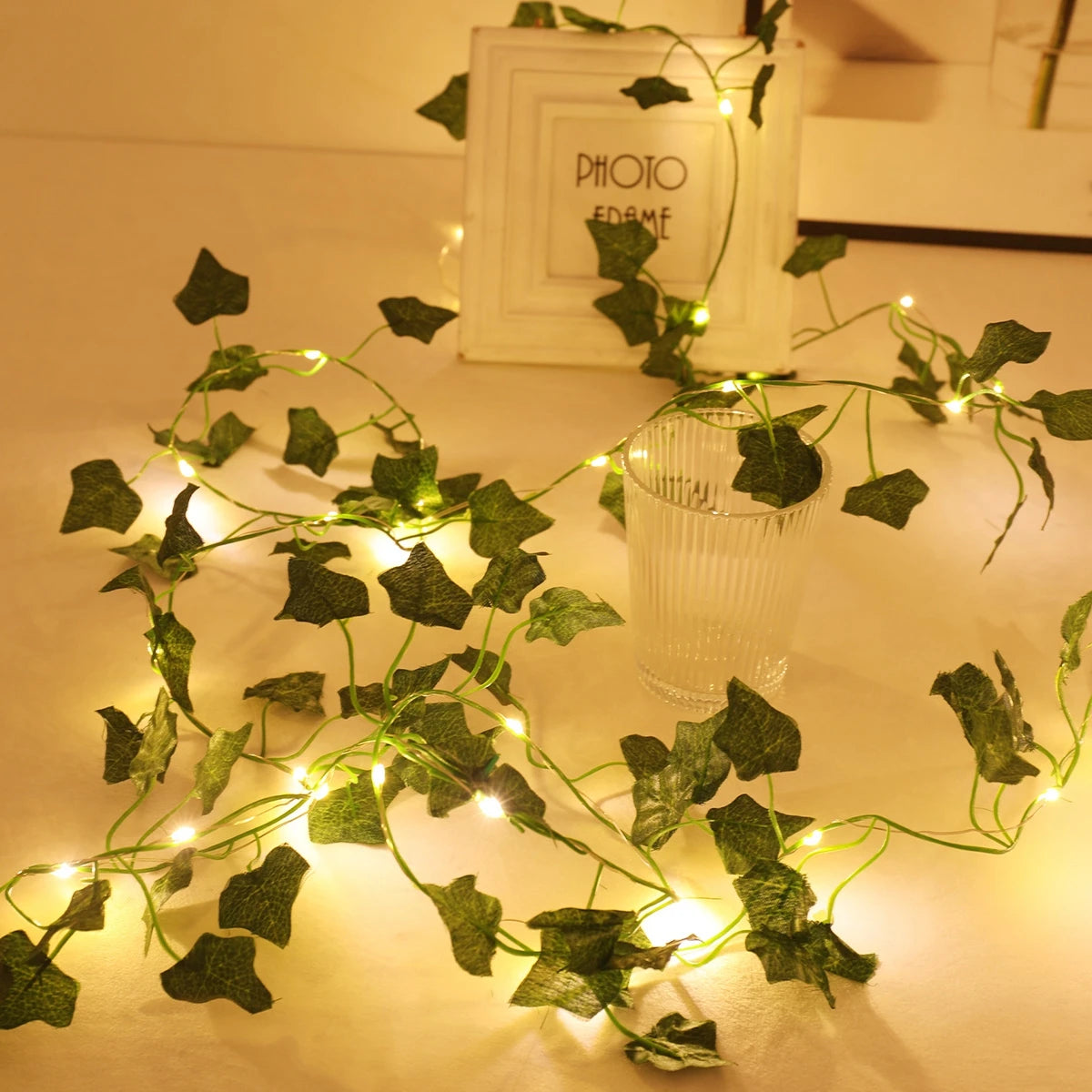 Ihomed Flower Christmas Gold Leaf String Lights Artificial Vine Fairy Lights Battery Powered Christmas Tree Garland Light for Weeding Home Decor