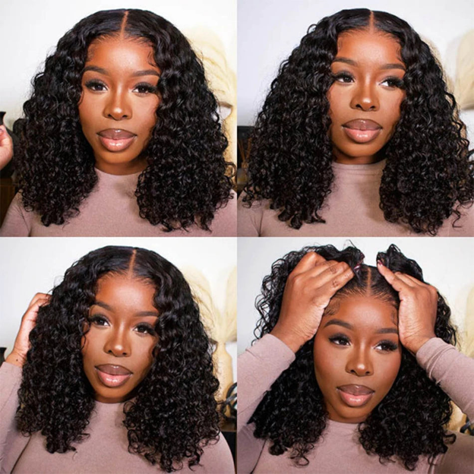 Ihomed Glueless Curly Wigs Human Hair Kinky Curly Bob Wig 13x4 HD Lace Frontal Wigs Human Hair for Women Wear and Go Deep Wave Bob Wig