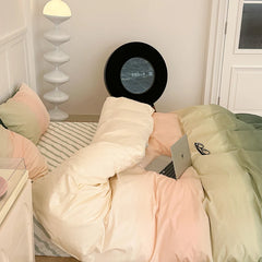 Ihomed INS Cream Pink Bedding Set Gradient Color Duvet Cover With Sheet Pillowcase Girls Bed Linens Twin Full Queen Size