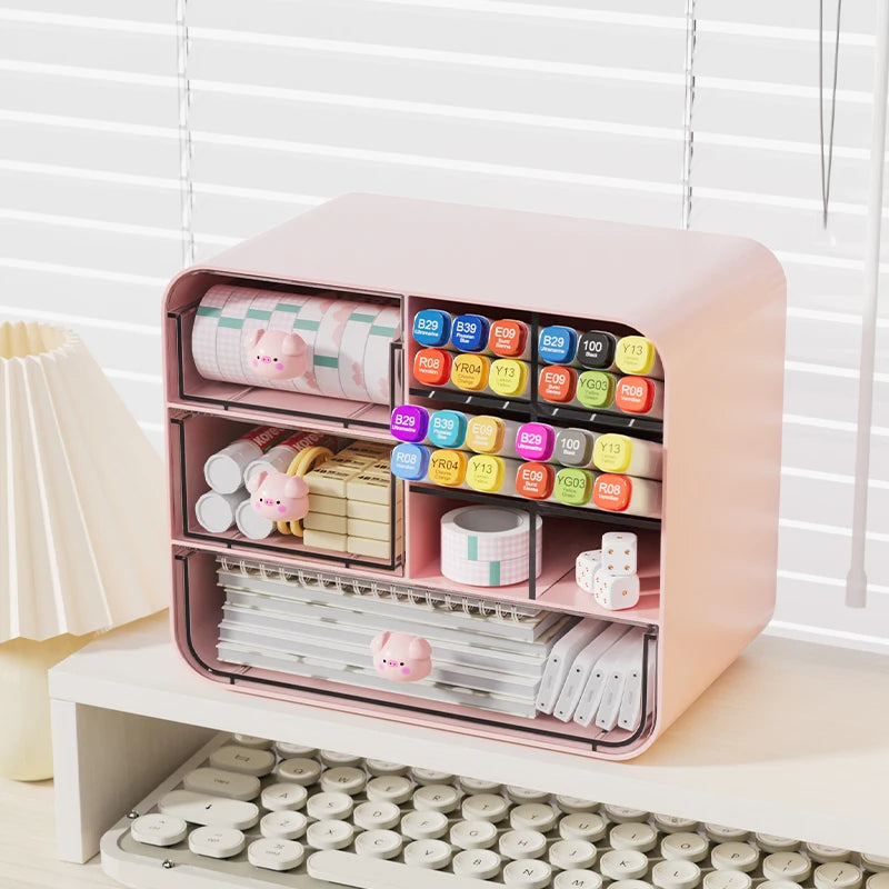 Ihomed Cute Oblique Drawer Desktop Storage Box Desk Organizer Items for Girl Makeup Cosmetic Storage Box Stationary Shelf Pencil Holder