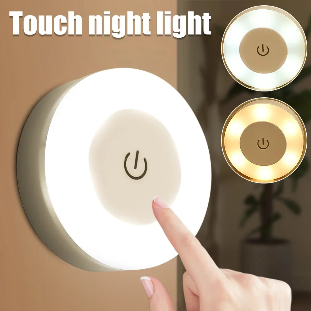 Ihomed Mini LED Touch Sensor Night Lights USB Rechargeable Kitchen Bedroom Magnetic Base Wall Light Round Portable Dimming Night Lamp