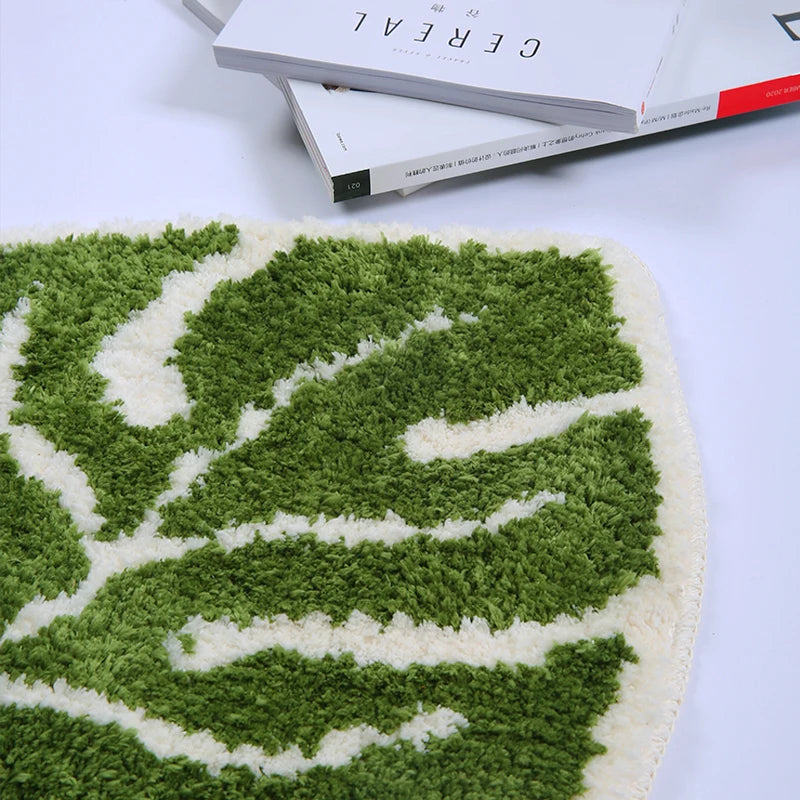 Ihomed Green Leaf Bedside Rug Soft Fluffy Tufting Bedroom Mat Carpet Area Floor Pad Doormat Aesthetic Home Kids Room Nursery Decor