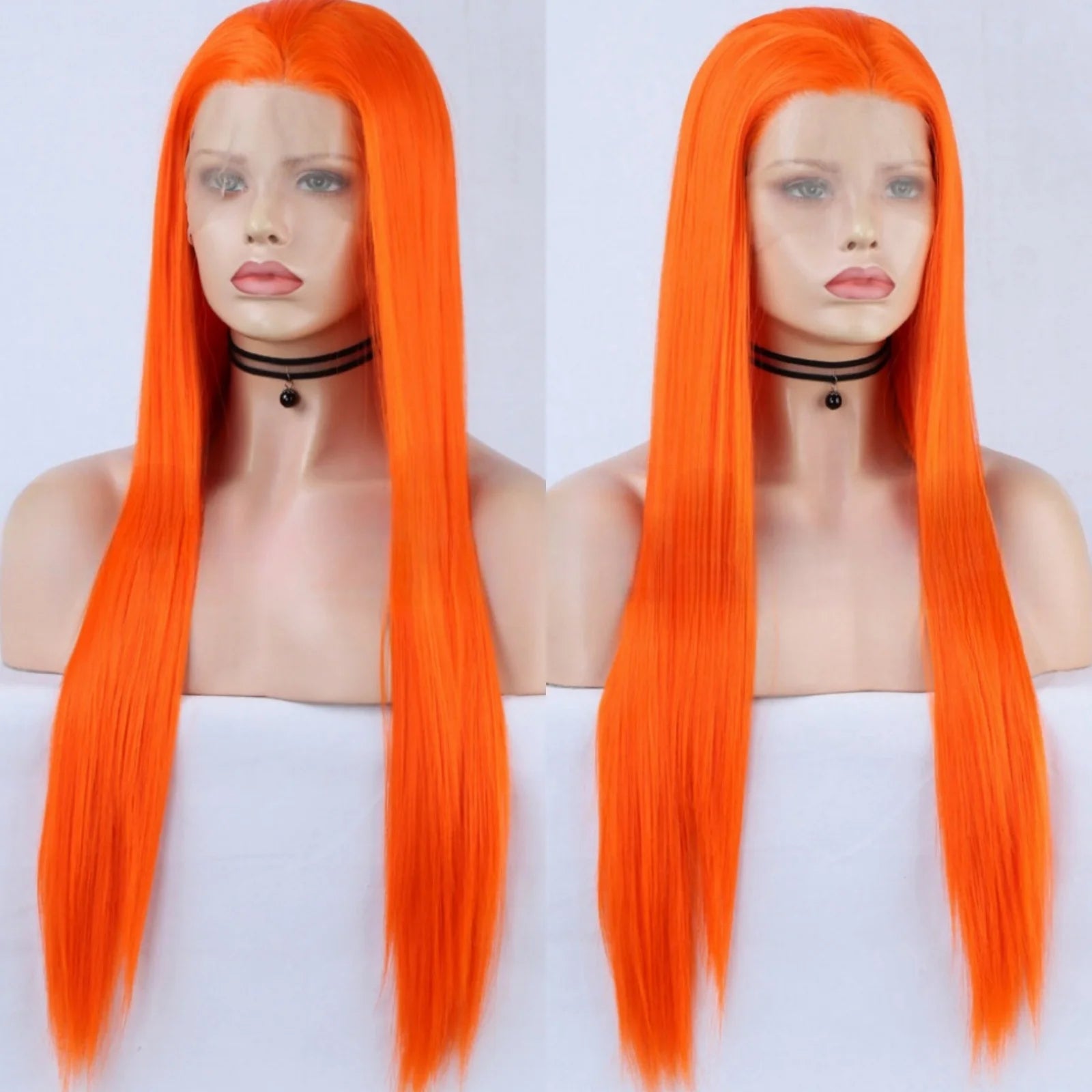 Ihomed Orange Wig Straight Synthetic Lace Front Wig Glueless Wigs for Women Party Cosplay Ready to Wear Bright Neon Hair Lace Frontal