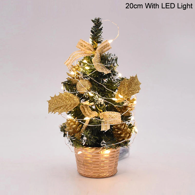 Ihomed 20/30cm Artificial Christmas Tree with LED Light Balls 2024 Christmas Decoration for Home 2025 New Year Gift Xmas Table Ornament