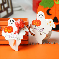 Ihomed 50PCS Halloween Lollipop Card Multi Pumpkin Ghost Skull Cat Lollipop Holder Halloween Party Supplies Trick Or Treat Candy Pack