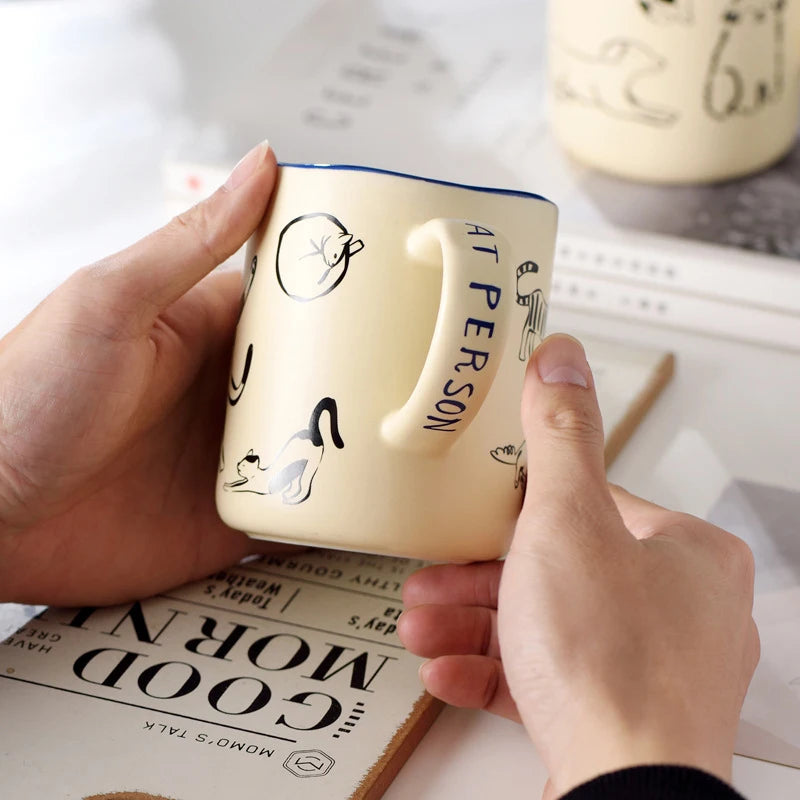 Ihomed 420ml Ceramic Cat & Dog Couple Mug Heat Resistant Milk Coffee Mug Hand Painted Household Juice Cup Microwave Safe