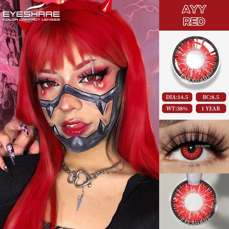 Ihomed Halloween Colored Contact Lenses for Cosplay Party Crazy Lenses Blue Contact Red Eyes Lenses 1Pair Yearly Color Lens