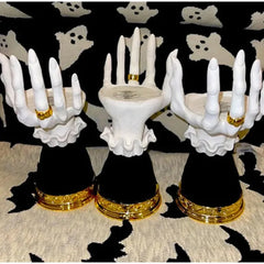 Ihomed Halloween Decoration Witch Hand Candlestick Resin Table Candle Stick Gothic Home Decoration Scary Devil Palm Devil Hand ornament