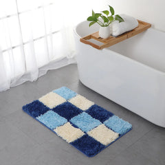 Ihomed 3 Pcs Set Bathroom Rug Curved Lattice Non-Slip Extra Absorbent Toilet Bath Foot Mats Sets Soft Home Washable Carpets