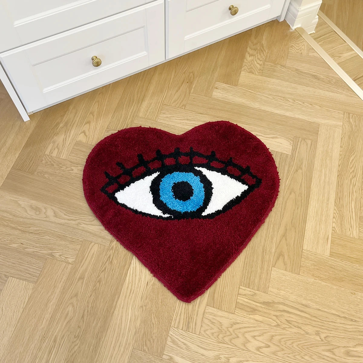 Ihomed Red and Blue Heart Shape Eye Tufting Rug Soft Fluffy Cute Animal Mat Bunny Carpet Bedroom Floor Anti Slip Pad Home Kids Room