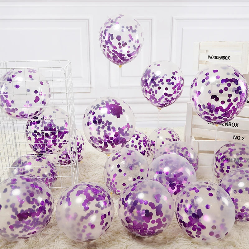 Ihomed 42pcs 12inch Purple Confetti Latex Balloons Happy Birthday Party Decorations Kids Boy Girl Adult Wedding Mermaid Globos Supplies