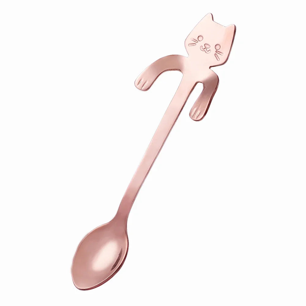 Ihomed 4pcs Stainless Steel Cute Cat Spoons Coffee Tea Ice Cream Teaspoons Spoon Dessert Snack Scoops Home Flatware Kitchen Accessories