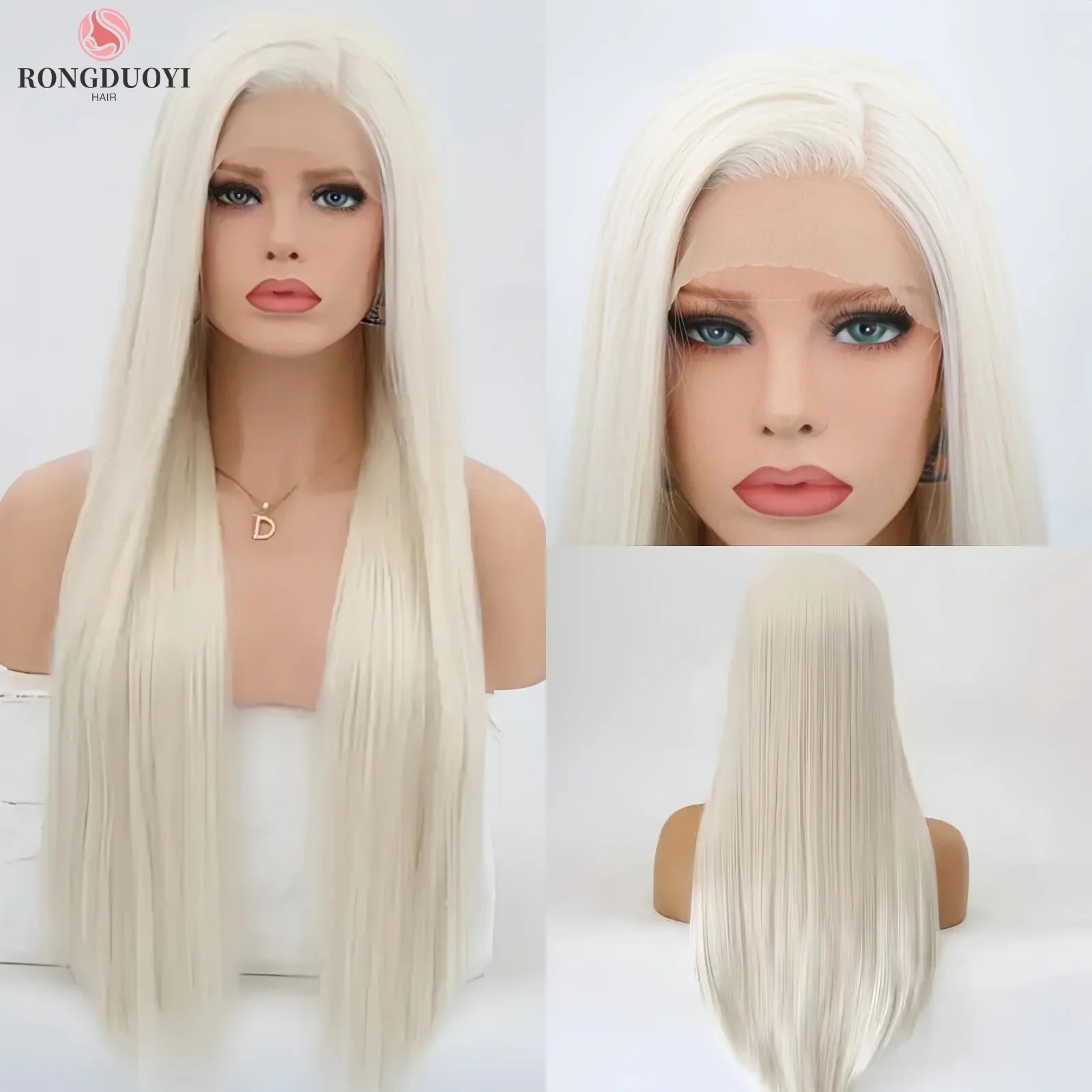 Ihomed Ash Blonde Wig Long Straight Synthetic Lace Front Wig Jet Black Platinum Blonde Hair Colored Lace Frontal Wigs for Women Party