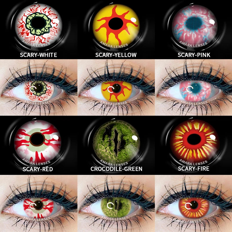 Ihomed 2 Pack Halloween Colored Contact Lenses Anime Cosplay Eyes Lenses Colored Lenses White Black Red Lenses