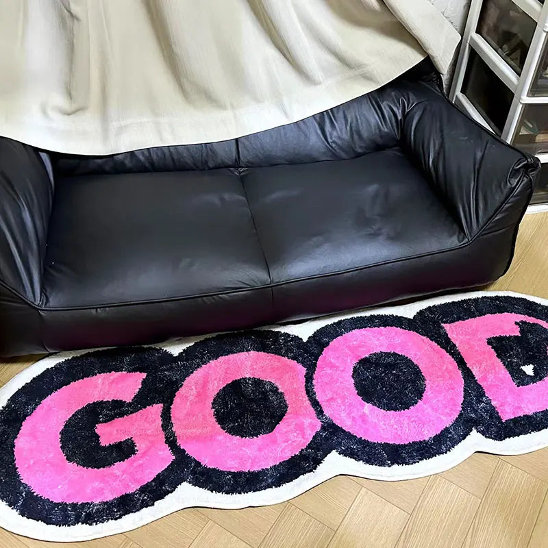 Ihomed Letter Bedside Rug Trendy Design Girls Bedroom Decor Bedside Carpet Mat Hip Hop Pop GOOD LUCKY Carpet