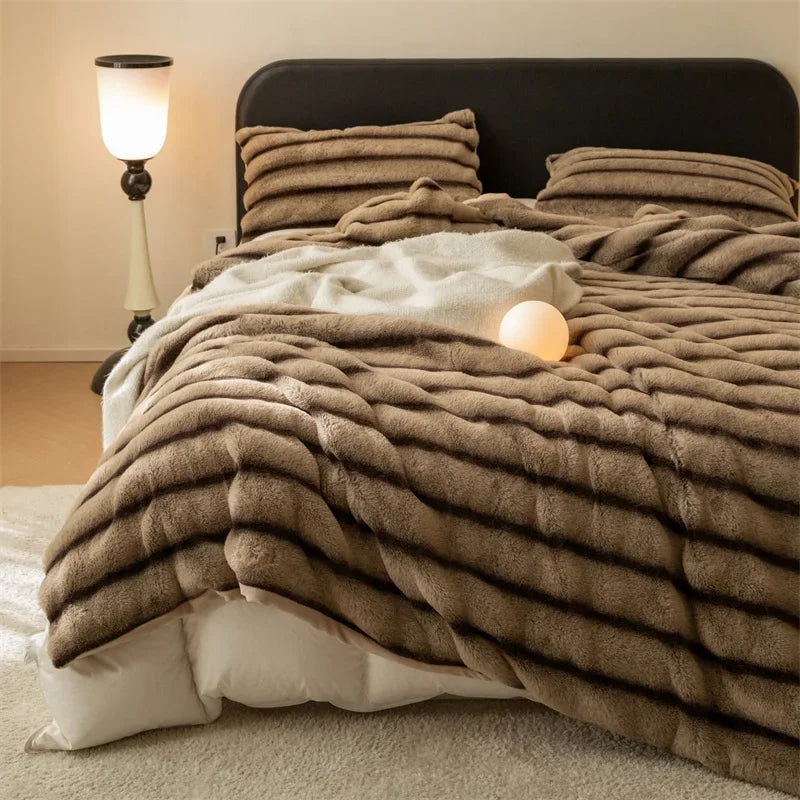 Ihomed Double layer Thickened winter Blanket Faux fur plush bed plaid super soft Sofa Blankets Microfiber blanket Bedspread on the bed