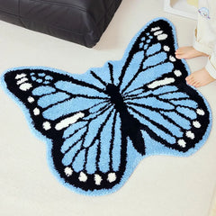 Ihomed Blue Butterfly Carpet For Bedroom,Living Room Sofa Cat Mat,Coat Room Non-Slip Mirror Front Rug ,Home Decor Furry Tufted Rugs