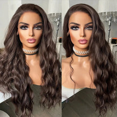 Ihomed Dark Brown  Synthetic Lace Front Wigs for Women Free Part Long Body Wave Front Lace Wig Natural Hairline Cosplay Daily