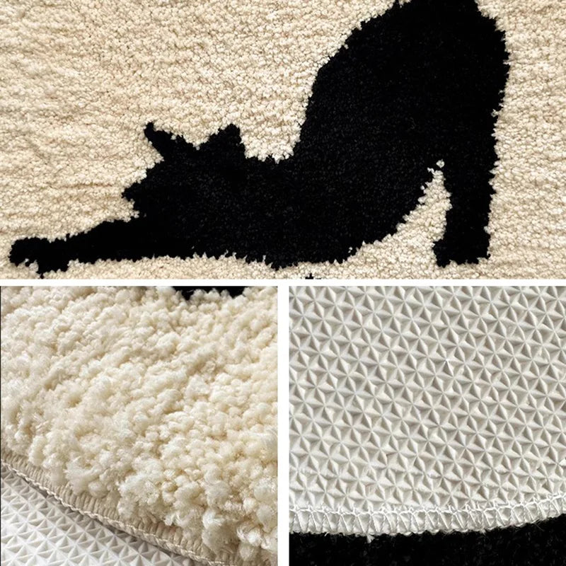 Ihomed Black White Tufting Cat Bathroom Mat Soft Rug Fluffy Bathmat Bedroom Carpet Floor Safety Tidy Pad Aesthetic Home Room Decor