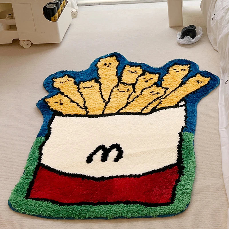 Ihomed Funny Tufting Chips Living Room Carpet Soft Fluffy Cartoon Fastfood Bedroom Mat Flocked Pad Anti-slip Rug Home Nursery Decor