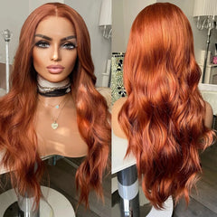 Ihomed Copper Ginger Body Wave Synthetic Hair  Lace Front Wigs for Woman Natural Black With Babyhair Heat Resistant Fiber Daily Wigs