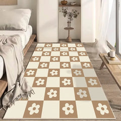 Ihomed Beige Plaid Living Room Large Area Carpet Floral Pattern Bedroom Carpet Minimalist Design Checkerboard Home Special Rug Alfombra