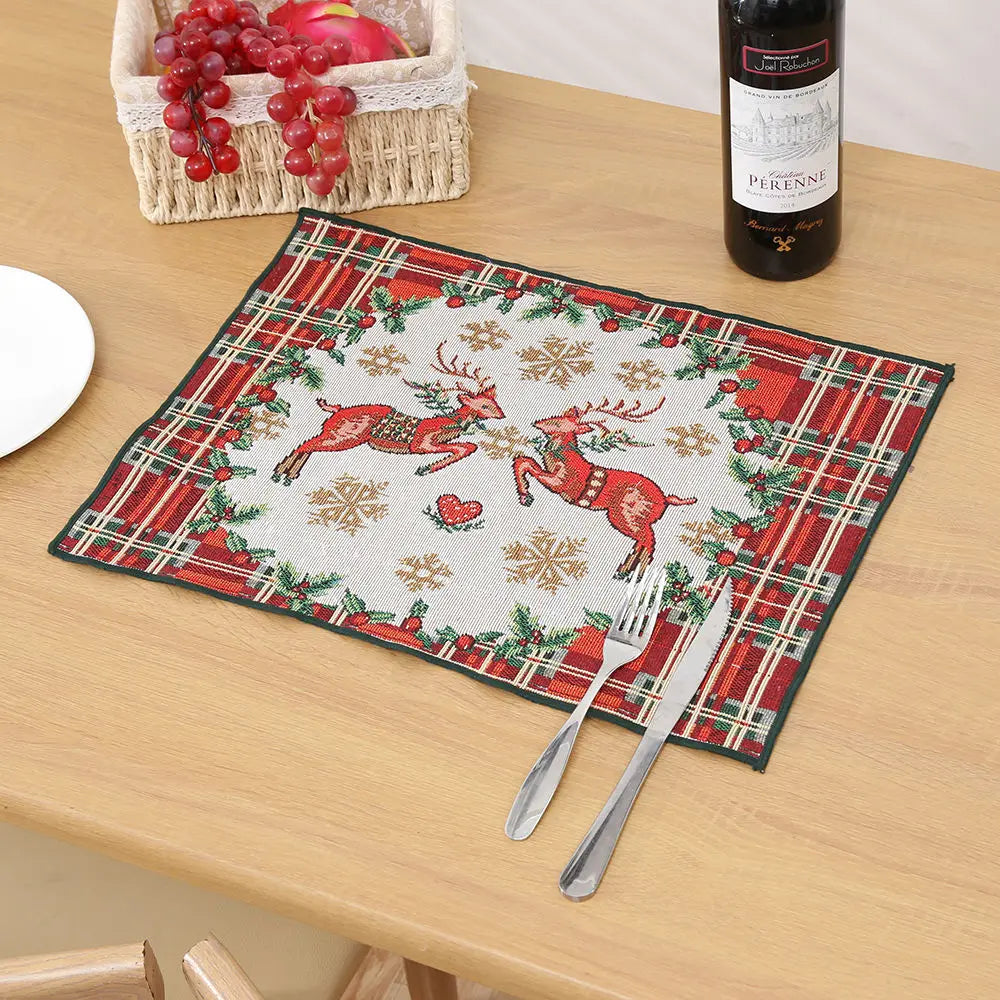 Ihomed Christmas Placemat Dining Mat Jacquard Insulation Kitchen Table Decoration Home Restaurant Western Food Mat Christmas Supplies