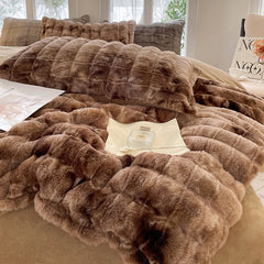 Ihomed Faux Rabbit Fur Autumn Winter Warm Bedding Set Plush Skin Friendly Breathable Warmth Duvet Cover Set Queen Cozy Quilt Cover Sets